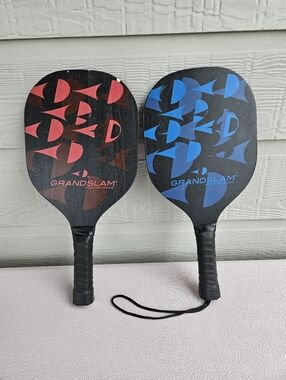 Grand Slam Pickle Ball Racket Racquet Set of 2 Wood Red Blue Black Sport